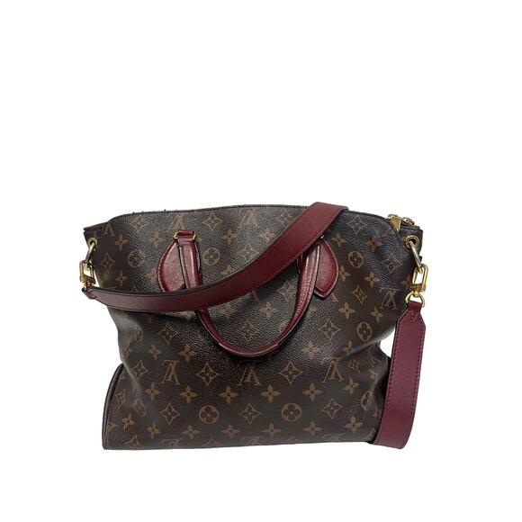 LOUIS VUITTON Brown Leather Canvas Monogram Lock Shoulder Flower Tote Bag - Picture 7 of 16